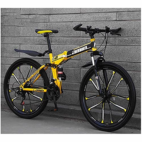 Folding Bike : LHQ-HQ Mountain Bike for Men&Women 26'' Wheels 27 Speed High-Carbon Steel Folding Bikes 10 Spoke Wheel Bicycle for Adults Teenagers, D
