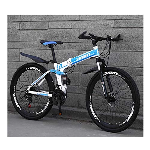 Folding Bike : LHQ-HQ Mountain Bike for Men&Women 26Inch 27 Speed High-Carbon Steel Folding Bikes Spoke Wheel Bicycle for Adults Teenagers, Blue