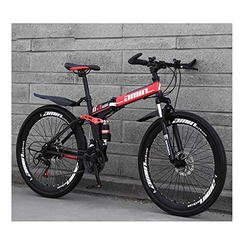 Folding Bike : LHQ-HQ Mountain Bike for Men&Women 26Inch 27 Speed High-Carbon Steel Folding Bikes Spoke Wheel Bicycle for Adults Teenagers, Red