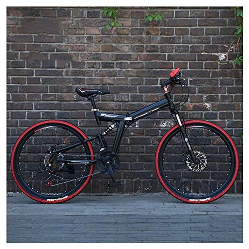 Folding Bike : LHQ-HQ Outdoor sports 26 Inch Mountain Bike, High Carbon Steel Folding Frame, Dual Suspensions, 27 Speed, with Double Disc Brake, Unisex Outdoor sports Mountain Bike (Color : Black)