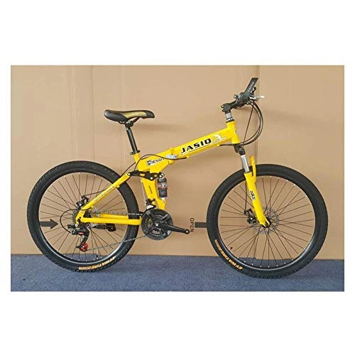 Folding Bike : LHQ-HQ Outdoor sports 26 Inch Mountain Bike with Dual Suspension / Disc Brake, 27 Speeds Folding Bicycle with HighCarbon Steel Frame Outdoor sports Mountain Bike (Color : Yellow)