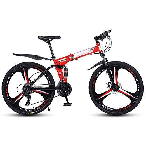 Folding Bike : LHQ-HQ Outdoor sports 26Inch Mountain Bikes Bicycles 27 Speeds High Carbon Steel Folding Frame Double Disc Brake Outdoor sports Mountain Bike (Color : Red)