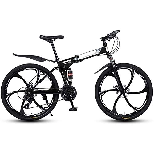 Folding Bike : LHQ-HQ Outdoor sports Folding Mountain Bike 24 Speed Full Suspension Bicycle 26 Inch Bike Mens Disc Brakes with Foldable High Carbon Steel Frame Outdoor sports Mountain Bike (Color : Black)