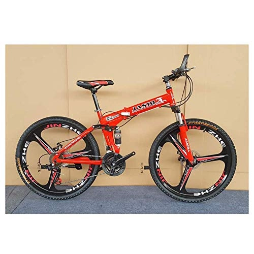 Folding Bike : LHQ-HQ Outdoor sports Mountain Bike, Folding Bike, 26" Inch 3Spoke Wheels HighCarbon Steel Frame, 27 Speed Dual Suspension Folding Bike with Disc Brake Outdoor sports Mountain Bike (Color : Red)