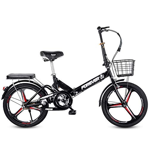 Folding Bike : LHR Folding Bicycle, 16in 20in Mini Type Variable Speed Bicycle Small Wheel Type Bicycle Integrated Tire Suitable Portable Bicycle for Adult Students Teenagers, 2Black, 16inch