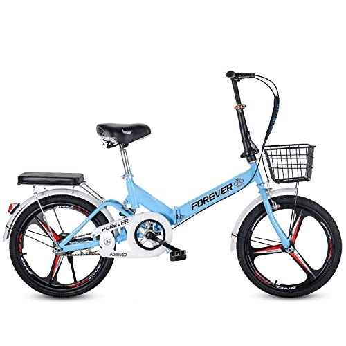 Folding Bike : LHR Folding Bicycle, 16in 20in Mini Type Variable Speed Bicycle Small Wheel Type Bicycle Integrated Tire Suitable Portable Bicycle for Adult Students Teenagers, 3Blue, 16inch