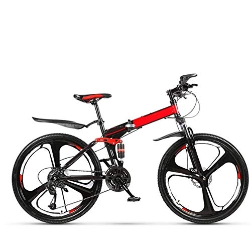 Folding Bike : LHR Folding Mountain Bike, 24 Inch One-wheel Bicycle with Dual Shock Absorption Racing Off-road Speed Change for Adult Students and Teenagers