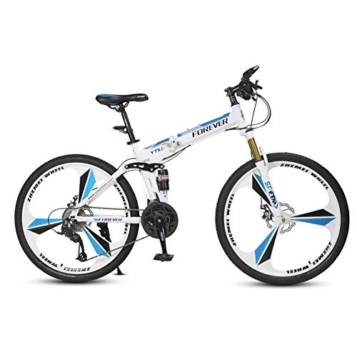 Folding Bike : LHR Folding mountain bike, 26 in 27speed off-road variable speed bike double shock absorption and trekking ultra-light and portable suitable for young adults, 1White, 27 speed