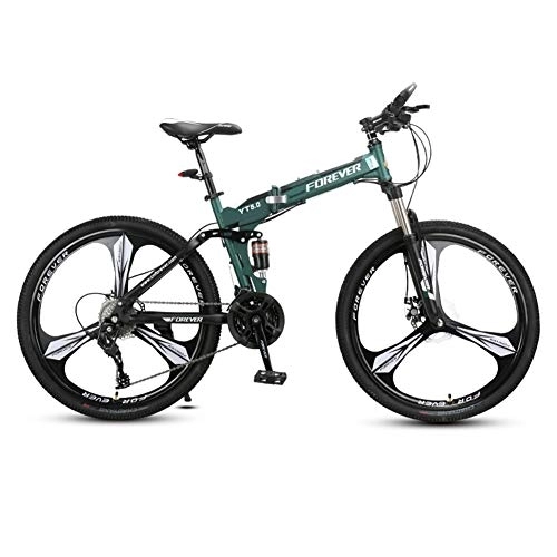 Folding Bike : LHR Folding mountain bike, 26 in 27speed off-road variable speed bike double shock absorption and trekking ultra-light and portable suitable for young adults, 2 Green, 27 speed