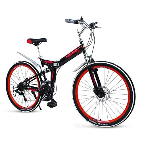 Folding Bike : LHR Folding Mountain Bike, 26 in Off-road Variable Speed Bicycle Double Shock Absorption and Trekking Ultra-light and Portable Suitable for Young Adult Student, 3Red