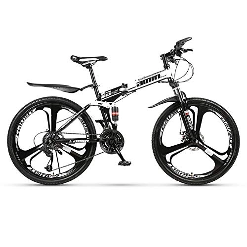 Folding Bike : LHR Folding Mountain Bike, 26 Inch One-wheel Bicycle with Dual Shock Absorption Racing Off-road Speed Change for Adult Students and Teenagers, Black
