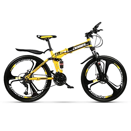 Folding Bike : LHR Folding Mountain Bike, 26 Inch One-wheel Bicycle with Dual Shock Absorption Racing Off-road Speed Change for Adult Students and Teenagers, Yellow