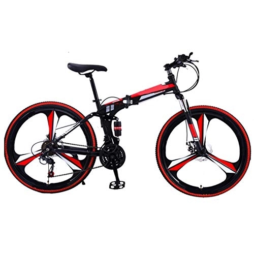 Folding Bike : LHR Folding Mountain Bike Bicycle, 24 Inch One-wheel Bicycle Double Shock Absorber Racing Off-road Speed Change with Installation Tools Adult Students Teenagers
