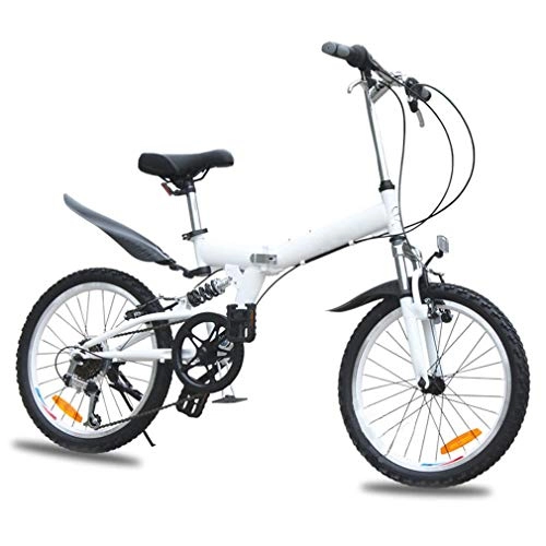 Folding Bike : LHY RIDING 20 Inch Folding Bicycle Men And Women Speed Children Outdoor Folding Mountain Bike Camping Gift Bicycle, White, 20inches