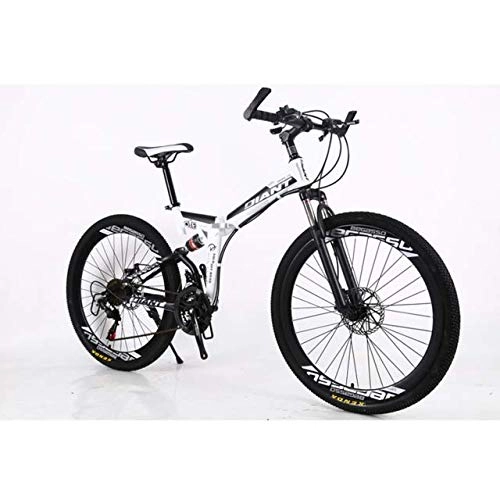 Folding Bike : LIANG Fashion mountain bike variable speed mountain bike one wheel folding shock absorption bike, White, 26 * 15.5(150-165cm)