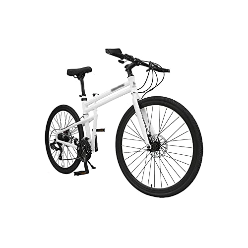Folding Bike : Liangsujian Variable Speed Adult Folding Bike Frame Hydraulic Disc Brake City Riding 24 / 26 Inch Wheel Aluminum Alloy Anti-Rust Bicycle (Color : White, Size : 24)