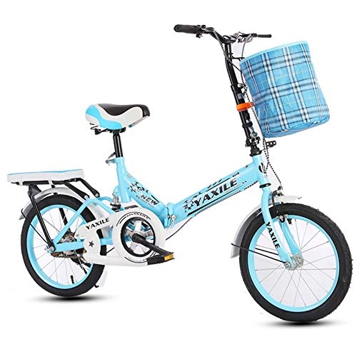 Folding Bike : LICHONGUI 20" No Need To Install Foldable Bicycle Mini Lightweight Portable Commuter Bike With Shock Absorption for Commuting Use by Students and Office Workers (Color : Blue)