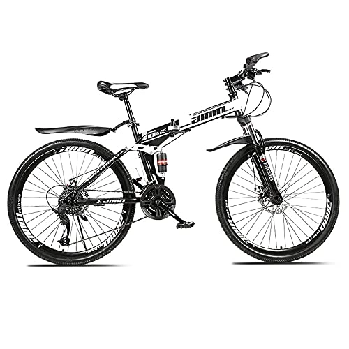 Folding Bike : LICHUXIN 24-Inch Mountain Bike, Outdoor Foldable Variable Speed Men's Off-Road Bike, Dual Disc Brakes And Carbon Steel Frame, 21 / 24 / 27 / 30 Speed, White, 30 speed