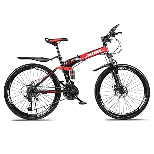 Folding Bike : LICHUXIN 26 Inch Mountain Bike, Foldable Outdoor Variable Speed Men's Mountain Bike, Double Disc Brake Carbon Steel Frame, 21 / 24 / 27 / 30 Speed, Red, 21 speed