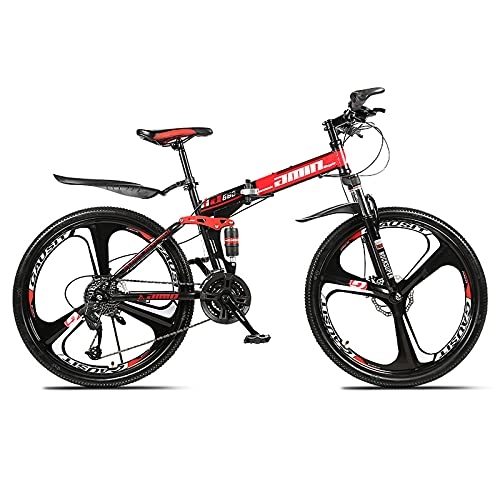 Folding Bike : LICHUXIN Foldable Mountain Bike 24 Inches, Outdoor Variable Speed Shock Absorber Mountain Bike, Dual Disc Brakes And Carbon Steel Frame, 21 / 24 / 27 / 30 Speed, Red A, 21 speed