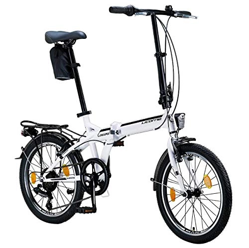 Folding Bike : Licorne Bike Premium folding bike in 20 inches - bicycle for men, boys, girls and women - Shimano 6 speed gears - Dutch bike - Conseres - white / black
