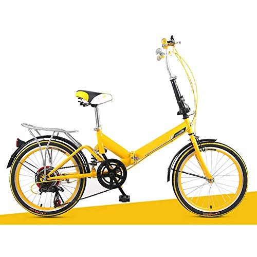 Folding Bike : LIERSI Folding Bike 20 Inch Adult Folding Bike Ultralight Portable Bicycle for School Work Quick Folding Bike (Color: Yellow)