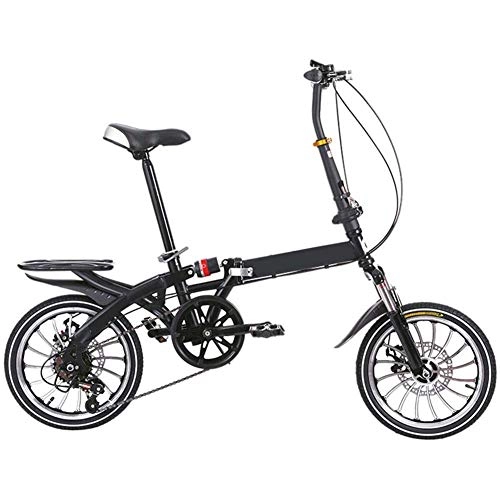 Folding Bike : LIERSI Mountain Bikes, Folding High Carbon Steel Frame 16 Inch Variable Speed Shock Absorption Foldable Bicycle, Suitable for People with A Height of 140-180CM, Black