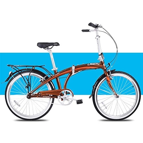 Folding Bike : Light Folding Bike, Adults Men Women Folding Bikes, 24" Single Speed Folding City Bike Bicycle, Aluminum Alloy Bicycle with Rear Carry Rack, Brown