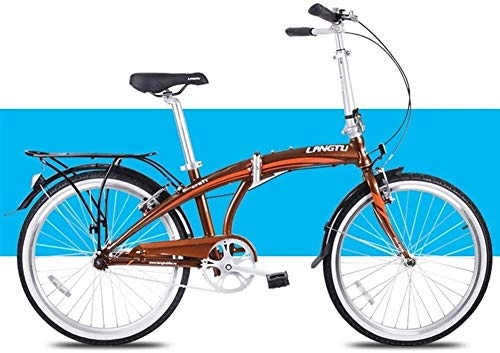 Folding Bike : Light Folding Bike, Adults Men Women Folding Bikes, 24" Single Speed Folding City Bike Bicycle, Aluminum Alloy Bicycle With Rear Carry Rack (Color : Brown)