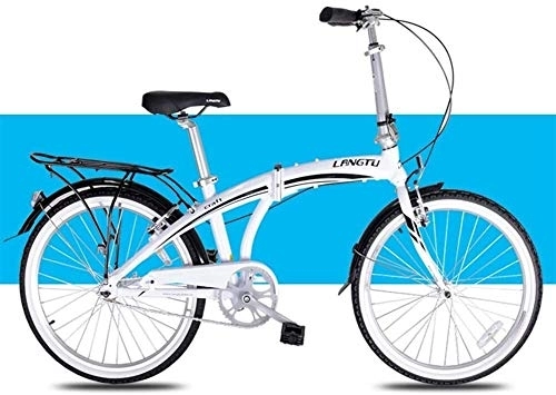 Folding Bike : Light Folding Bike, Adults Men Women Folding Bikes, 24" Single Speed Folding City Bike Bicycle, Aluminum Alloy Bicycle With Rear Carry Rack (Color : White)