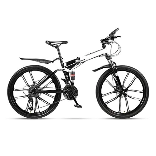 Folding Bike : Light Folding Mountain Bike 26 Inches, One-piece Wheel With 10 Cutter Heads, High Carbon Steel Frame, 24 Speed Mountain Bike Suitable For Mountain, Road And City
