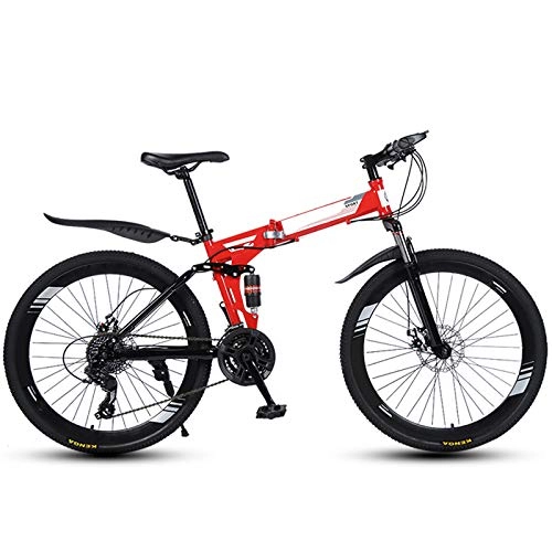 Folding Bike : Light Weigh Portable Folding Bike, 26 Inch 30-Knife Spoke Wheel with Shock Absorber City Bike Road Bicycle Adult Men Women Mountain Bike, Red, 24 Speed
