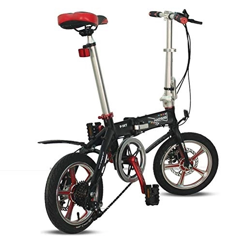 Folding Bike : Light Weight Folding Bike, 14 inch 6 Speed Double Disc Brake Foldable Bicycle, Adults Men Women Mini Reinforced Frame Commuter Bike, Silver FDWFN (Color : Black)