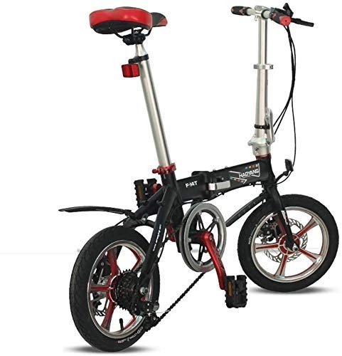 Folding Bike : Light Weight Folding Bike, 14 Inch 6 Speed Double Disc Brake Foldable Bicycle Adults Mini Commuter Bicycle Bike