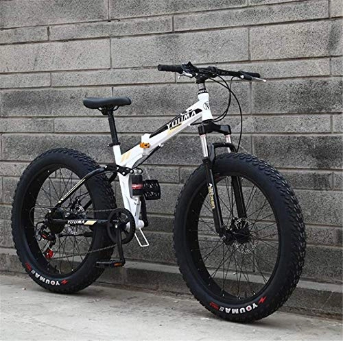 Folding Bike : Lightweight， Adult Fat Tire Foldable Mountain Bike Mens, All-Terrain Suspension Snow Bikes, Double Disc Brake Beach Cruiser Bicycle, 24 Inch Wheels Inventory clearance ( Color : C , Size : 24 speed )