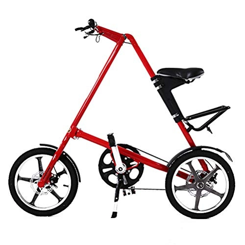 Folding Bike : Lightweight Alloy Folding Bicycle, Portable City Road Bike, Single Speed for Adult Girl, Stacked Brake, Triangle Body Frame Welding Design, Adjustable Cushion, Folding Lock, Red, 16 Inch