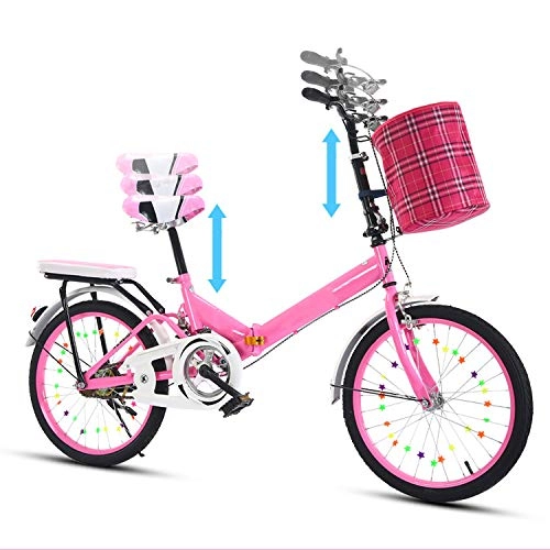 Folding Bike : Lightweight Alloy Folding City Bicycle, Road Mountain Bikes Bicycle, Variable Speed Shock Absorber, Comfort Saddle, Youth Old Men And Women Students Adult Children, Pink, 16inches