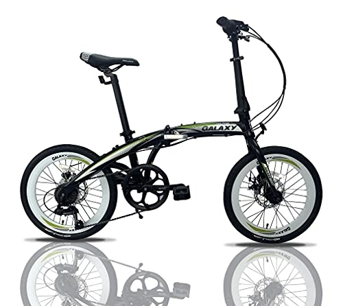 Folding Bike : Lightweight Alloy Folding City Bike 20inch Bicycle 7 Speed Gears & Dual Disc Brakes Cycle, 12kg (Black), 20 inch×305mm