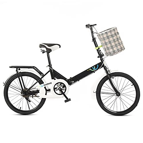Folding Bike : Lightweight Alloy Folding City Bike Bicycle，20 Inch 6 Speed, Front & Rear Disc Brake, Unisex with basket(white)