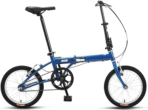 Folding Bike : Lightweight Alloy Folding City Bike Bicycle, Dual Disc Brakes, Portable Folding Bike Ultra Light Adult Student Folding Carrier Bicycle for Sports Outdoor Cycling Travel (Color : Blue, Size : 16Inch