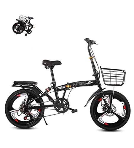 Folding Bike : Lightweight bicycle folding ladies bicycles high carbon steel disc brake variable speed 20 inch adult male and female students(Color:black, Size:By sea)