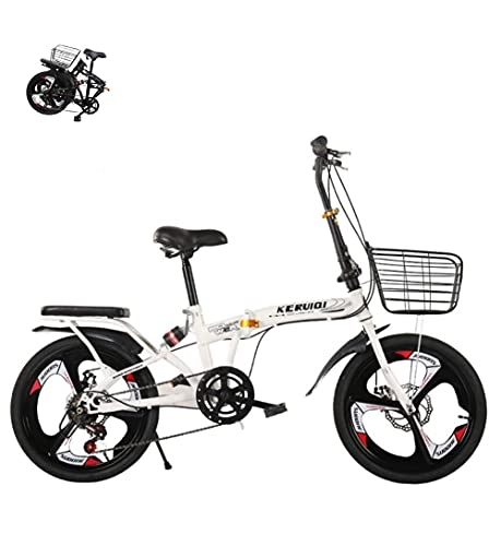Folding Bike : Lightweight bicycle folding ladies bicycles high carbon steel disc brake variable speed 20 inch adult male and female students(Color:white, Size:Air transport)