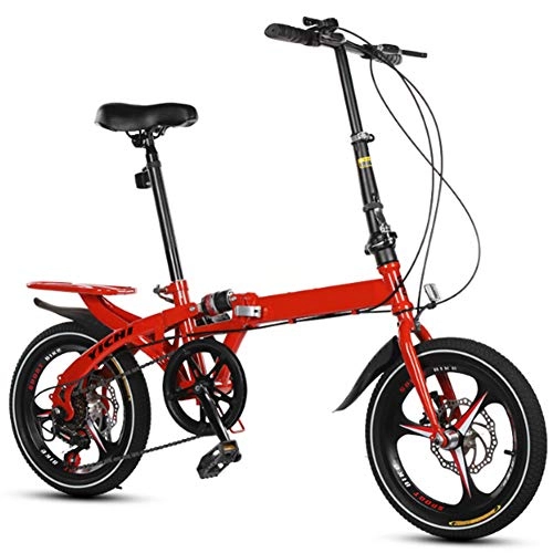 Folding Bike : Lightweight Folding Bicycle, 16 Inch Folding Bicycle, Adult Mini Bicycle, Double Disc, Aluminum alloy wheel, For people over 12 years old, Red