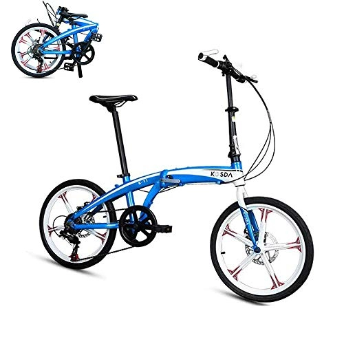Folding Bike : Lightweight Folding Bike, 20-Inch Wheels, Portable Foldable Bicycle with Adjustable Seat and Handlebar and 7-Speed Drivetrain for City Riding Commuting and Walking to Work