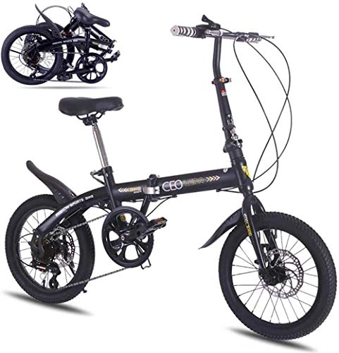 Folding Bike : Lightweight Folding Bike 7-Speed 16-Inch Youth Folding Bicycle with Double Disc Brake Great for City Riding and Commuting Featuring Front and Rear Fenders-16_A
