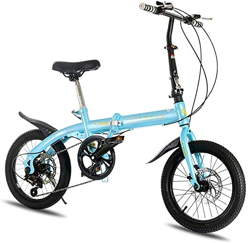 Folding Bike : Lightweight Folding Bike 7-Speed 16-Inch Youth Folding Bicycle with Double Disc Brake Great for City Riding and Commuting Featuring Front and Rear Fenders-16_D