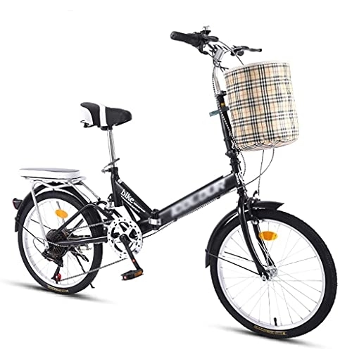 Folding Bike : Lightweight Folding Bike for Women Men and Teenager, Rear Carry Rack, 6 Speed Easy Folding City Bicycle 20-inch Wheels, V Brake(Color:Black)