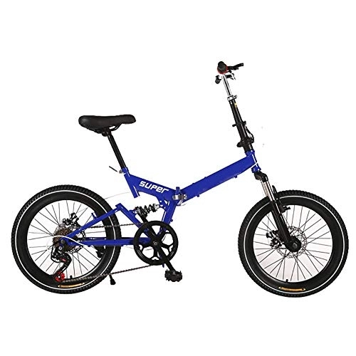 Folding Bike : Lightweight Folding Bike with 6 Speed Drivetrain, Double Disc Brake, 20-Inch Wheels for Urban Riding and Commuting, Blue