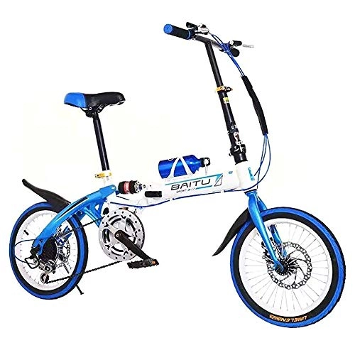 Folding Bike : Lightweight Mini Folding Bike, Small Portable Bicycle Adult Student Road Mountain Bike Travel Outdoor Bicycle Women Men Adjustable Bicycle, fully assembled Bikes Fits All Man Woman Child, Blue-14inches