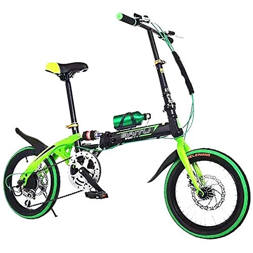 Folding Bike : Lightweight Mini Folding Bike, Small Portable Bicycle Adult Student Road Mountain Bike Travel Outdoor Bicycle Women Men Adjustable Bicycle, fully assembled Bikes Fits All Man Woman Child, Green-16inches